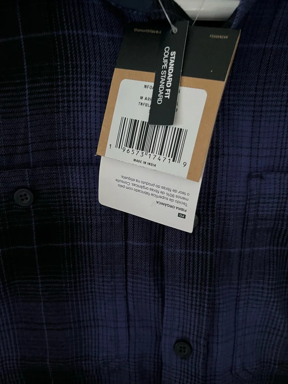 The North Face Men's Navy and Black Plaid Button-Down Shirt